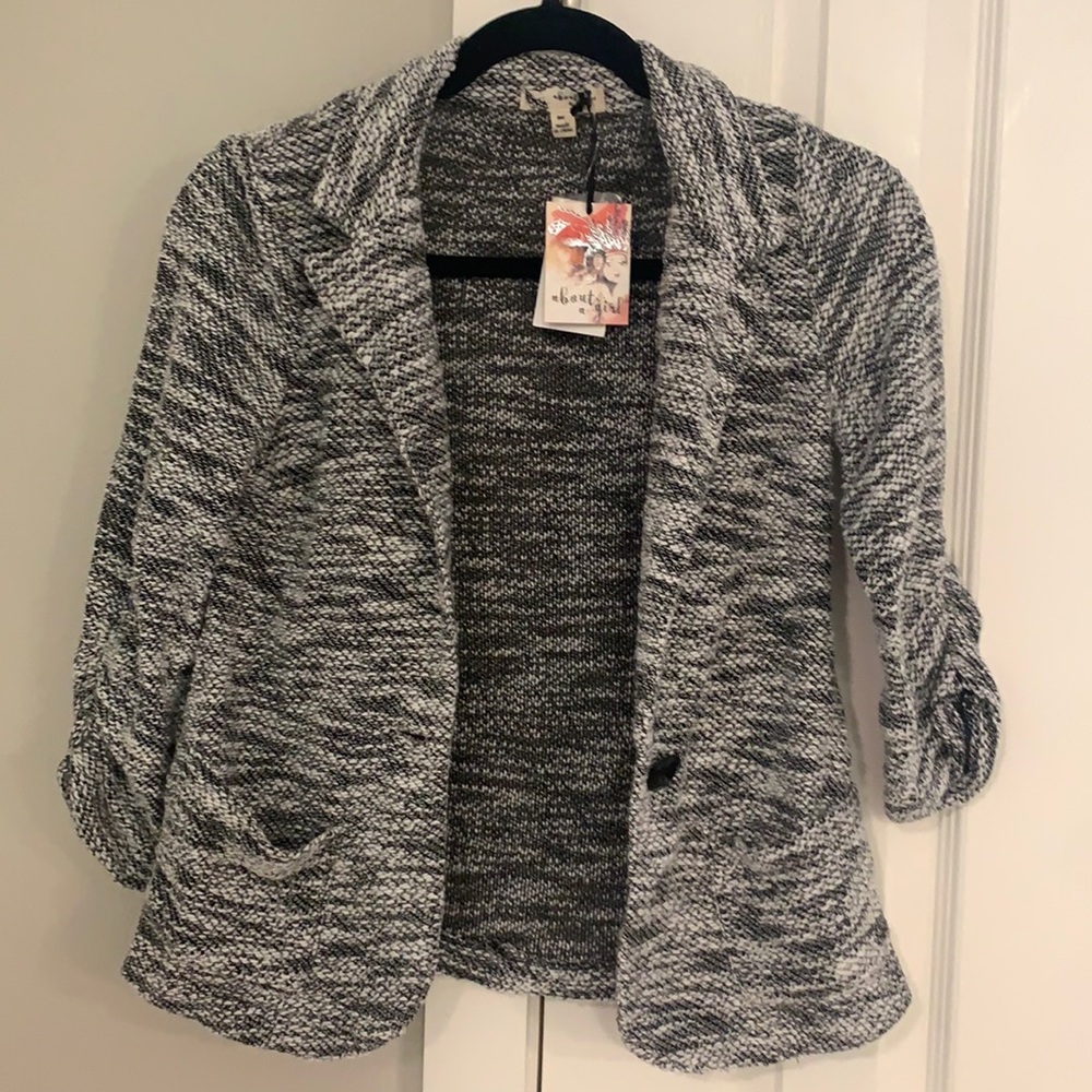 Black/white tweed 3/4 sleeve cardigan brand new with tags